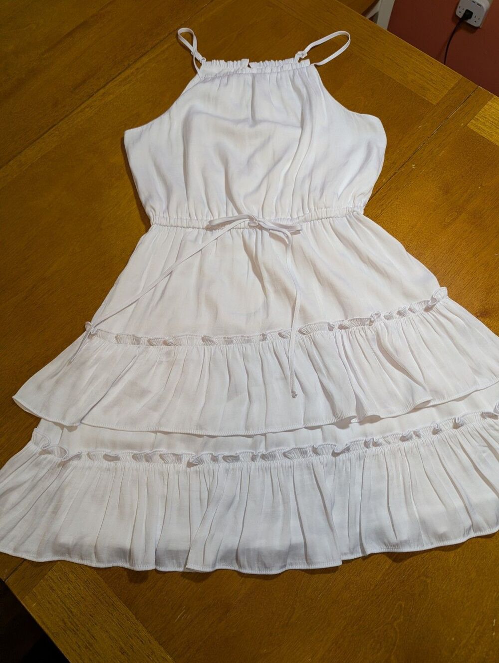 Bar III White Tiered Sleeveless Dress Small Women’s Elastic Waist Ruffle Hem